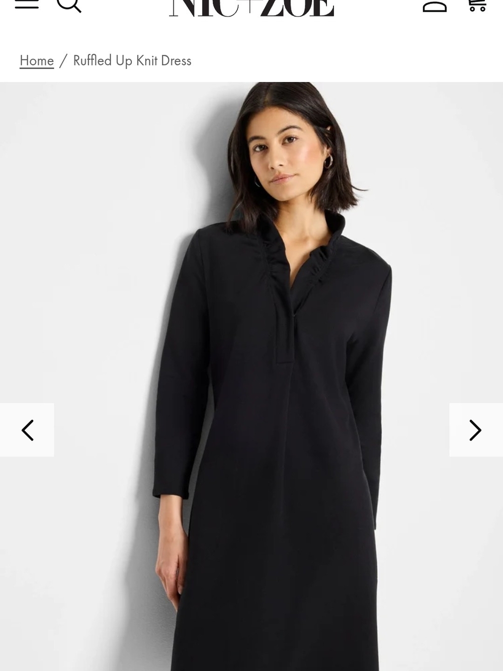 NIC+ZOE Black Ruffled V-Neck Knit Tunic Dress
